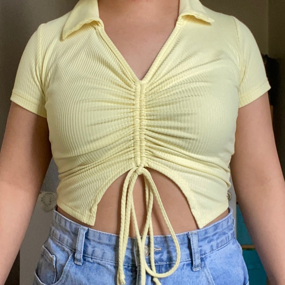 Pastel Yellow Drawstring Crop Top
